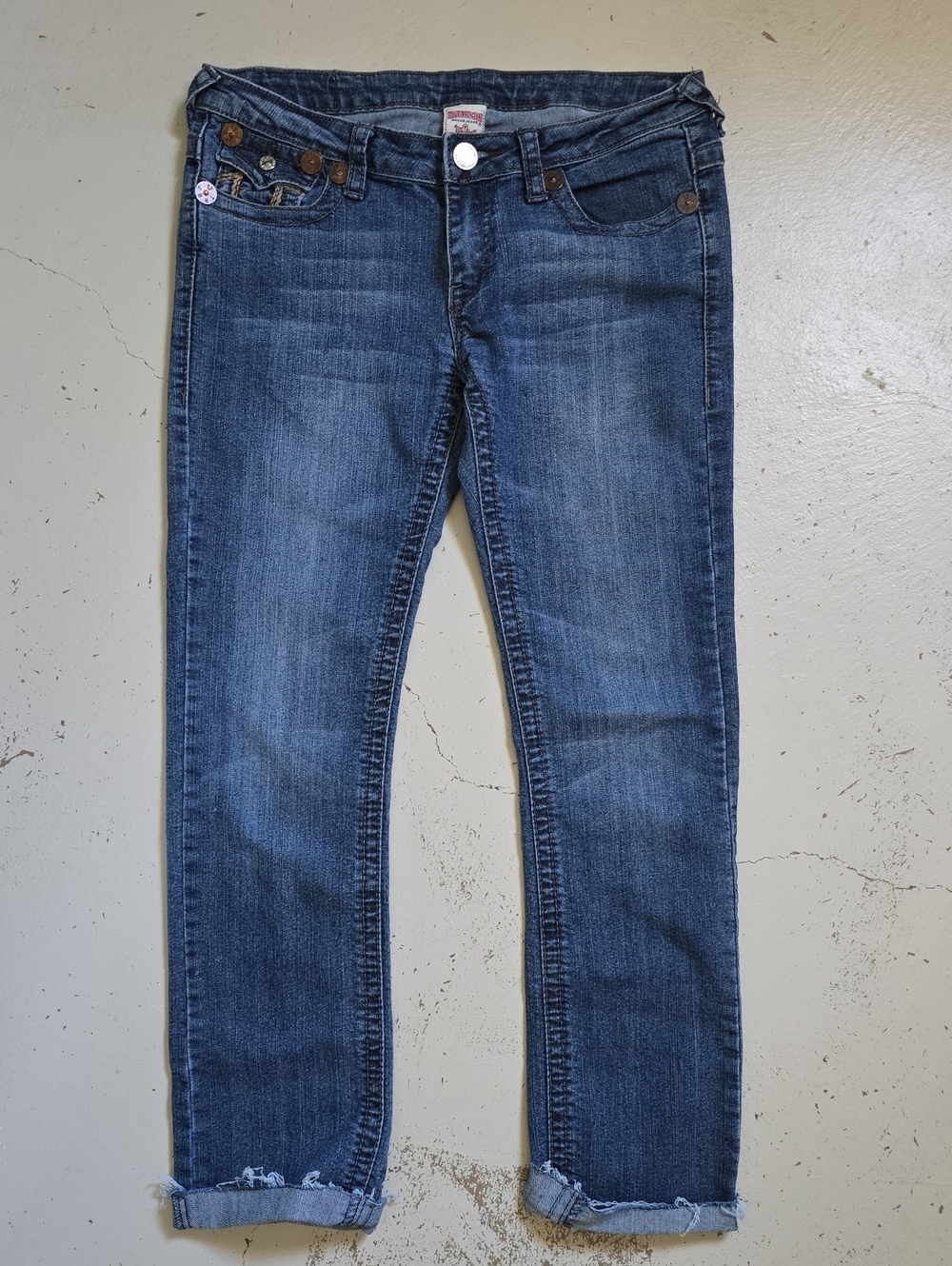 Y2K True Religion Cropped Jeans Flap Pocket Size 29 Women's
